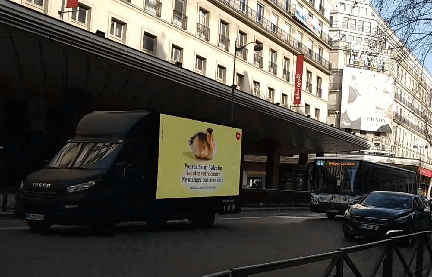 Une campagne anti-foie gras déambule sur les Champs-Élysées pour la Saint-Valentin