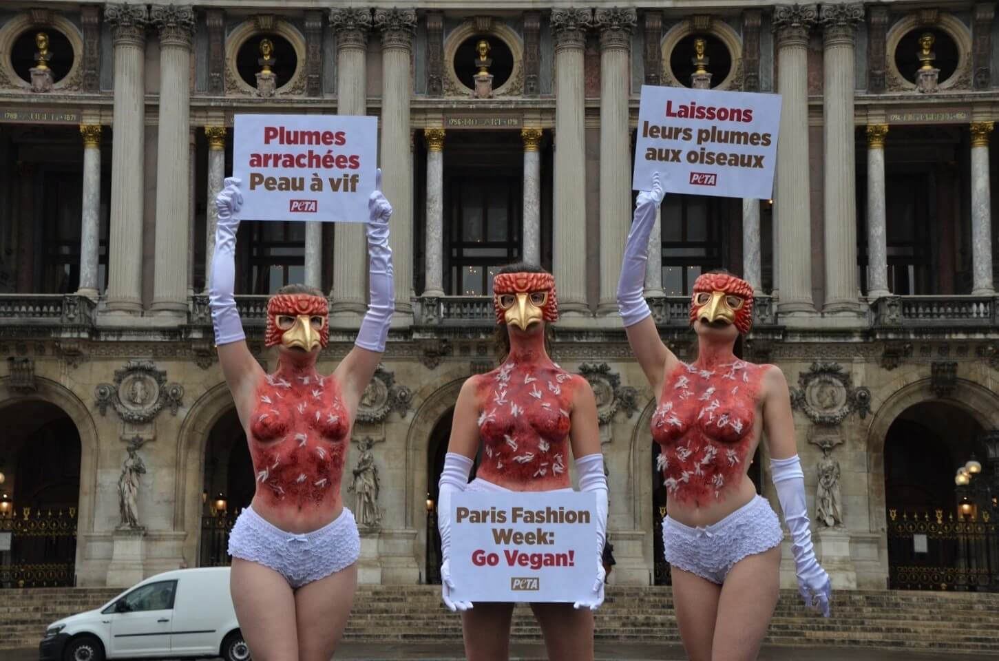 Paris Fashion Week : des militantes « plumées à vif » dénoncent la cruauté du duvet