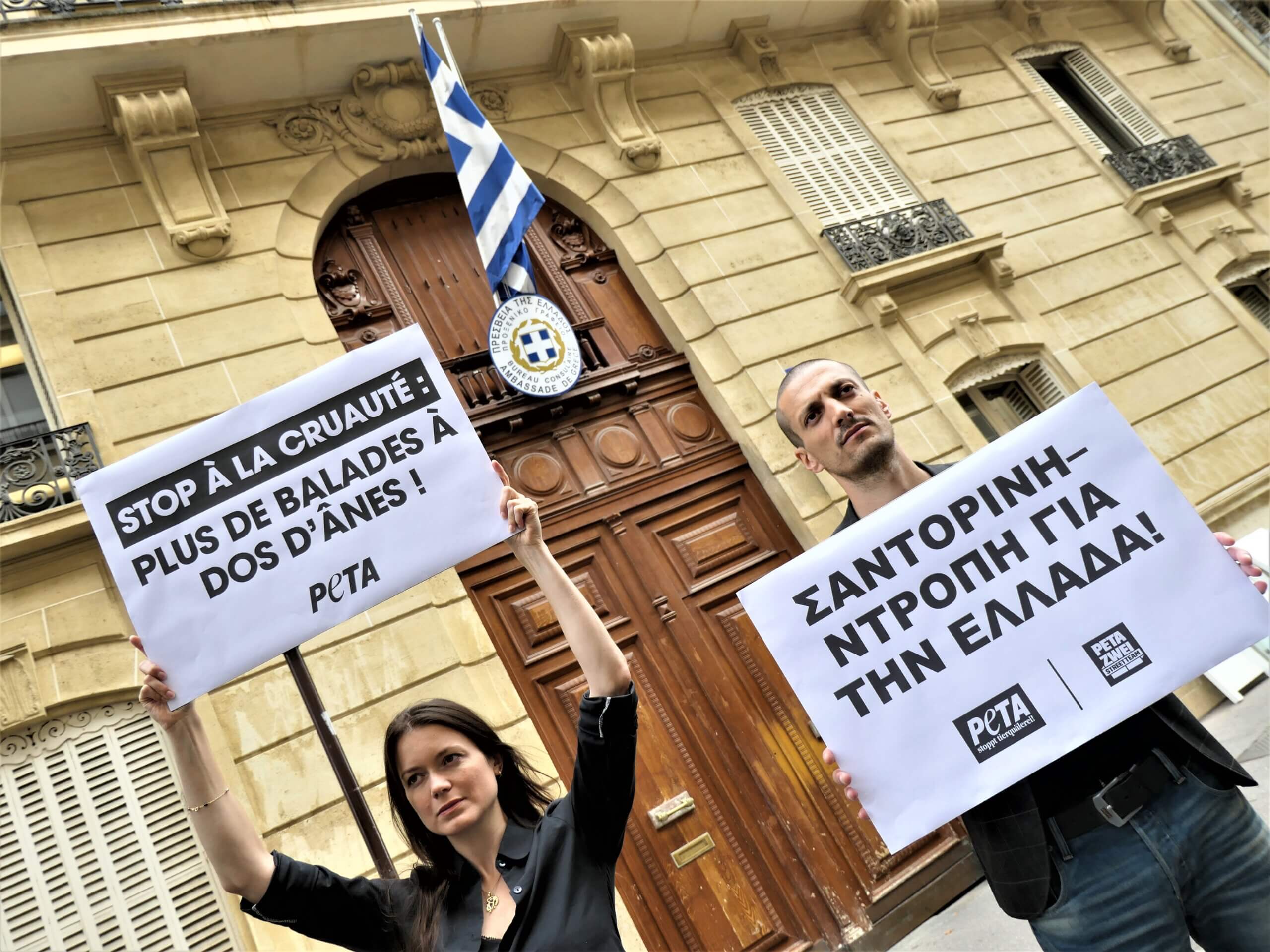 Des militants de PETA demandent la fin de l’utilisation d’animaux comme « taxis » à Santorin