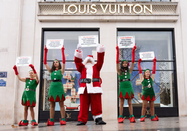 « Louis Vuitton : vous n’avez pas été sage » : des elfes manifestent devant la boutique phare de la marque