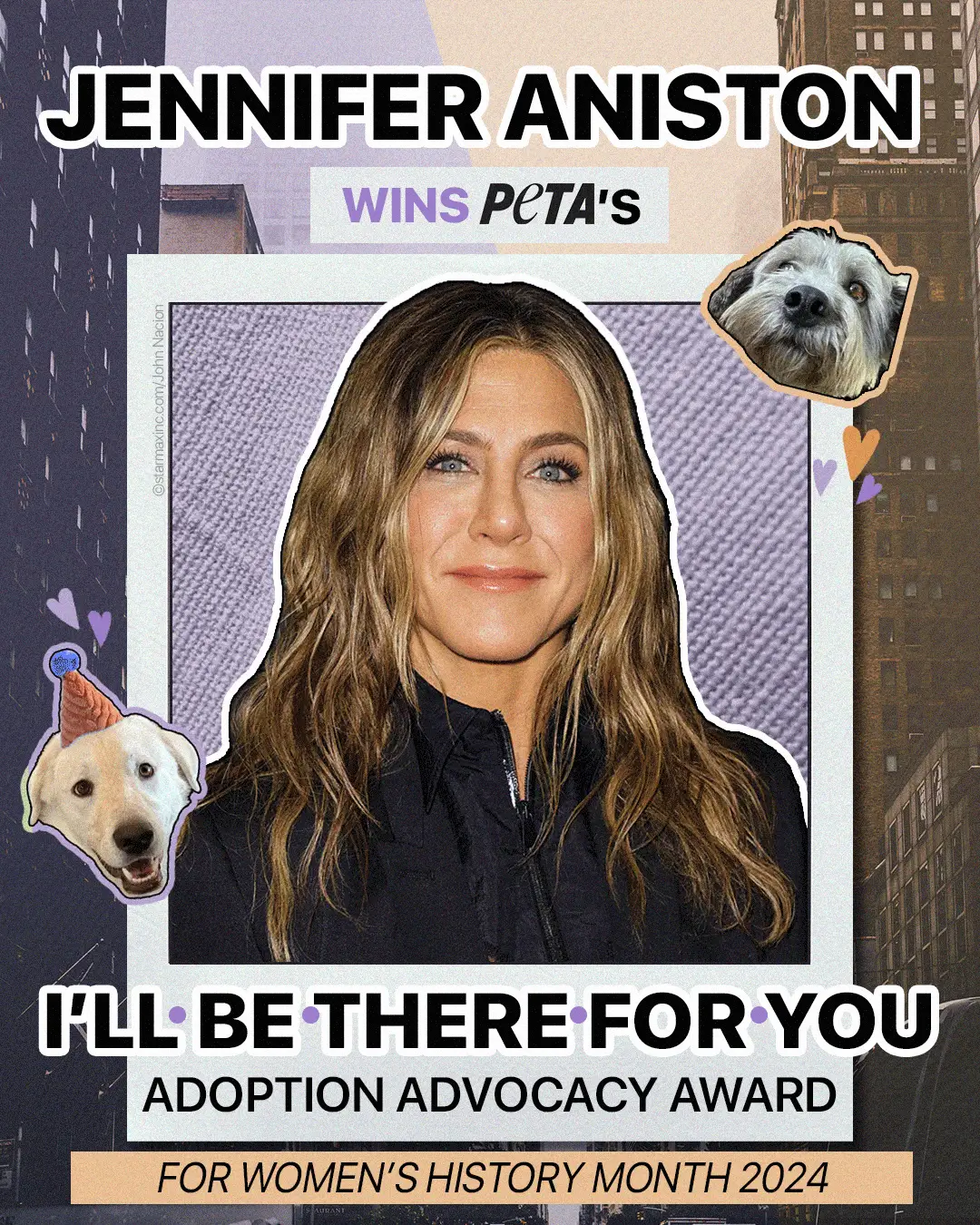 Jennifer Aniston reçoit un prix PETA États-Unis pour son action en faveur de l’adoption